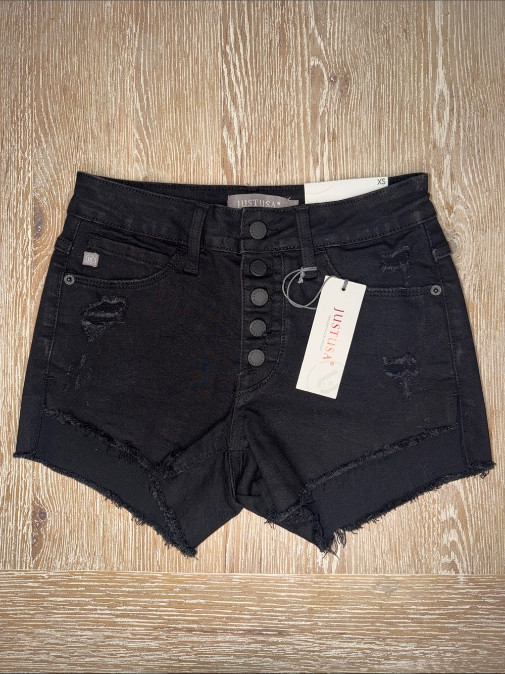 Just USA Black High-Rise Distressed Denim Shorts